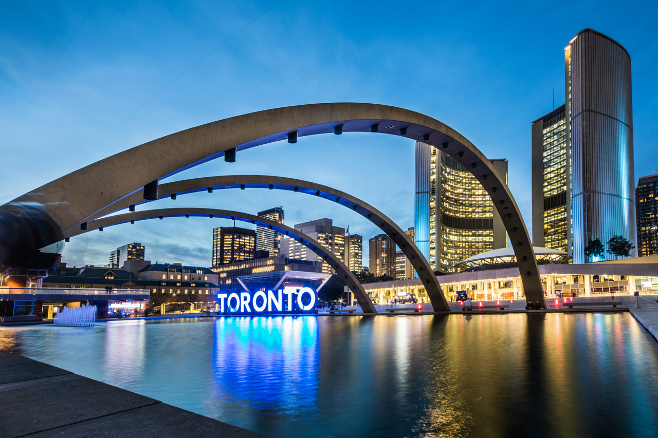 Nathan Phillips Square, with the Toronto Sign prominently featured.