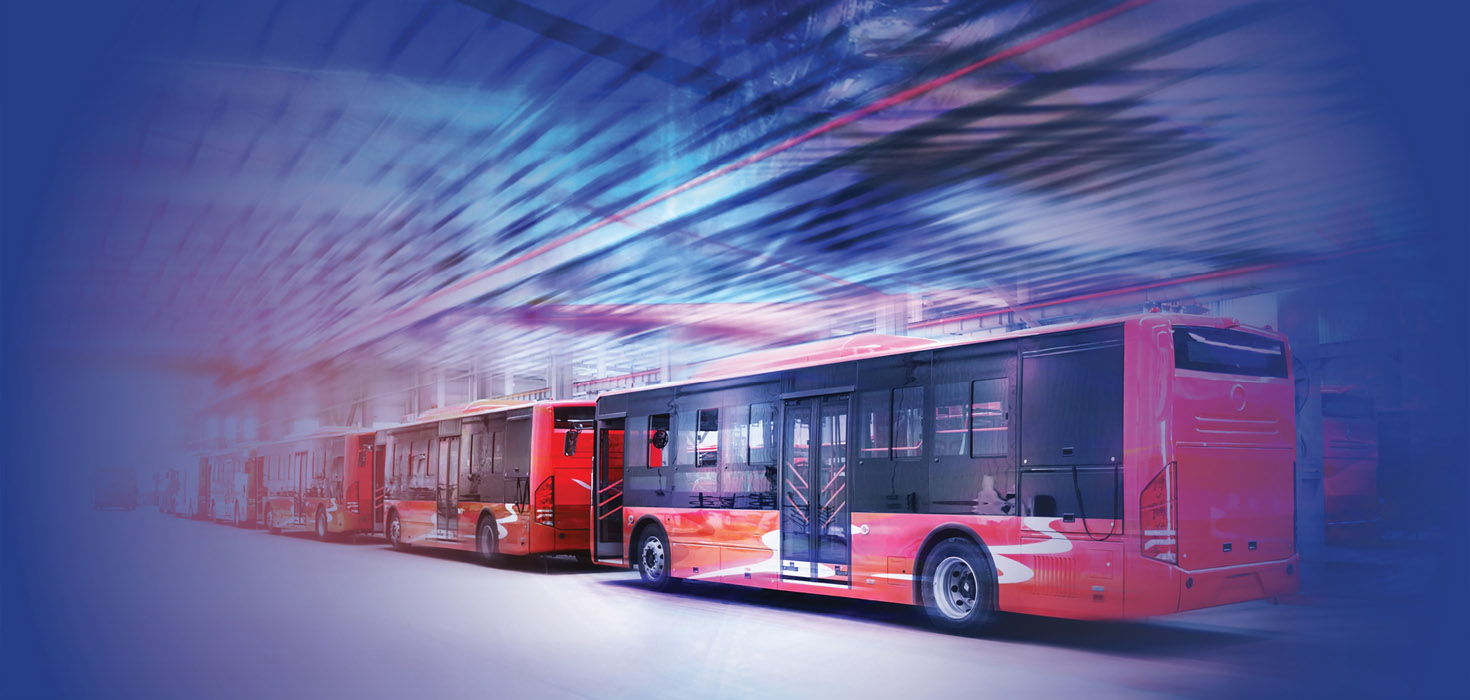 Row of public transit buses