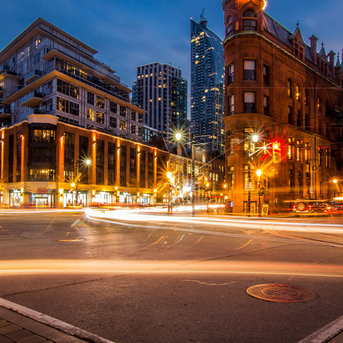 St. Lawrence Market streets at night.